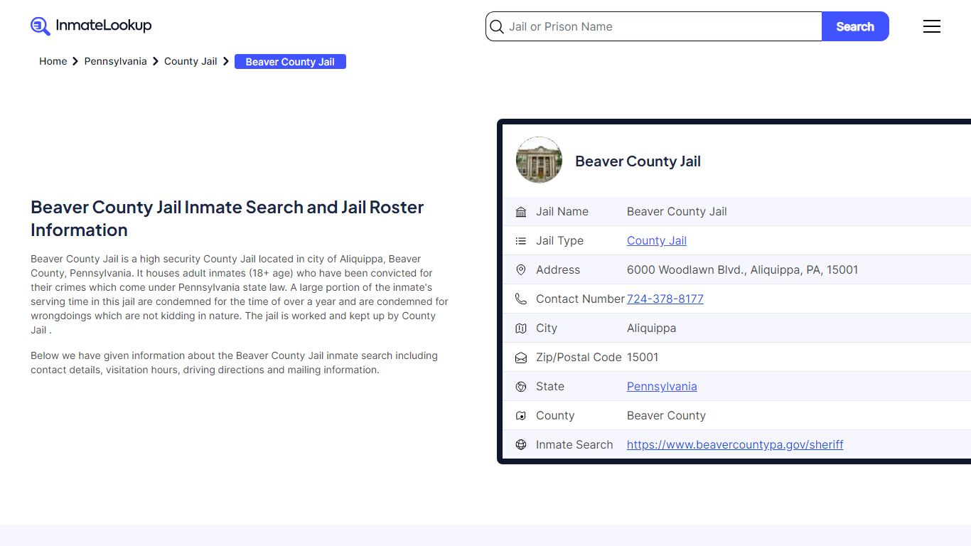 Beaver County Jail (PA) Inmate Search Pennsylvania - Inmate Lookup